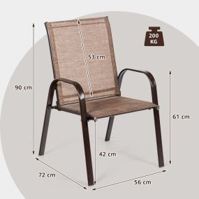 Juego de 2 Sillas de Comedor con Reposabrazos Curvos Tela Fácil de Secar Marco de Metal Reforzado Asiento Ancho para Piscina Bronce