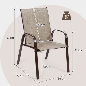 Juego de 2 Sillas de Comedor con Reposabrazos Curvos Tela Fácil de Secar Marco de Metal Reforzado Asiento Ancho para Piscina Gris