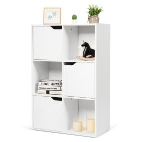 Armario de 6 Cubos y Puertas para Casa Oficina y Librería con 3 Niveles para Libros Juguetes y Decoraciones Blanco 60 x 29 x 89,5 cm