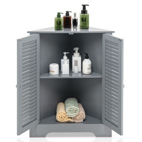 Armario Angular 3 Niveles con 2 Puertas de Persiana Estante Altura Ajustable para Baño Cocina Salón 63 x 32 x 81,5 cm Gris