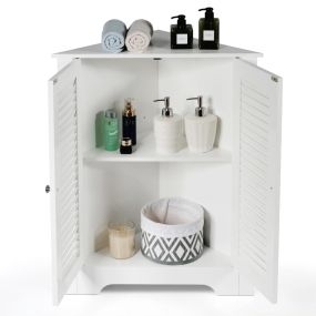 Armario Angular 3 Niveles con 2 Puertas de Persiana Estante Altura Ajustable para Baño Cocina Salón 63 x 32 x 81,5 cm Blanco