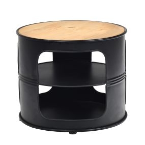 Mesa Baja Redonda con Estructura de Metal y 2 Repisas para Salón Habitación Balcón Negro 50 x 50 x 41,5 cm