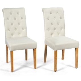 Juego de 2 Sillas de Comedor con Acento y Respaldo y Asiento Ancho con Patas de Madera y Pies Ajustables 43,5 x 61 x 100 cm Beige
