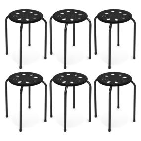 Juego de 6 Taburetes Apilables de Metal Asiento Redondo Perforado Marco Metal Asiento Silla Apilable para Hogar Oficina Negro