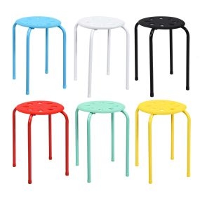 Juego de 6 Taburetes Apilables de Metal Asiento Redondo Perforado Marco Metal Asiento Silla Apilable para Hogar Oficina Multicolor