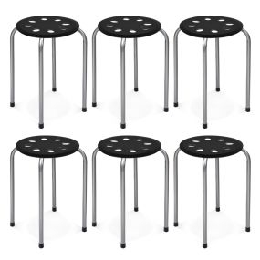 Juego de 6 Taburetes Apilables de Metal Asiento Redondo Perforado Marco Metal Asiento Silla Apilable para Hogar Oficina Gris