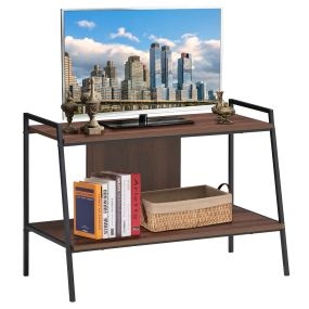 Mueble TV hasta 32'' de 2 Niveles Mesa de TV Centro de Entretenimiento de TV Mesa Multimedia Soporte deTV 89 x 43 x 60 cm Nogal