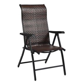 Silla Plegable en Ratán para Patio Silla Portátil de Mimbre Altura Regulable para Jardín Balcón Exterior 69 x 58 x 85-112 cm Marrón
