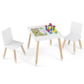 Set Mesa y 2 Sillas para Niños Set Mesa Actividad con Patas de Madera Pino para Jugar Aprender Comer Blanco
