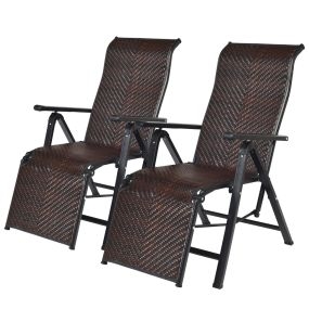 Set de 2 Tumbonas de Ratán de Exterior Silla Reclinable Plegable con Respaldo Regulable para Jardín Patio Playa Interior Marrón