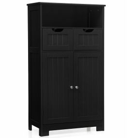 Armario de baño negro con repisa abierta 2 puertas 2 cajones 60 x 30 x 109 cm