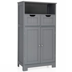 Armario del Baño con una Repisa Abierta 2 Puertas y 2 Cajones para Salón Baño Habitación Casa Oficina Gris 60 x 30 x 109 cm