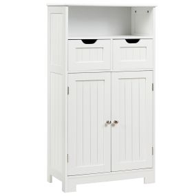 Armario del Baño con una Repisa Abierta 2 Puertas y 2 Cajones para Salón Baño Habitación Casa Oficina Blanco 60 x 30 x 109 cm