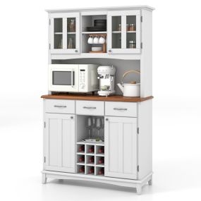 Armario de Cocina con Vitrina de Vidrio Templado Porta Botellas de Vino Estantes Ajustables 106 x 41,5 x 184,5 cm