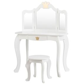 Equipo Tocador y Silla para Niñas con Cajón y Espejo en 3 Partes Blanco 80 x 42 x 106 cm