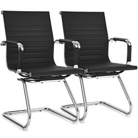 Juego de 2 sillas de oficina y recepción de piel PU, respaldo medio, 54 x 63 x 92 cm, negro