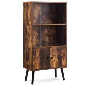 Estante Retro con Armario Industrial y Librería de 2 Niveles para Llibros Salón Biblioteca Oficina Decoraciones 60 x 30 x 120 cm