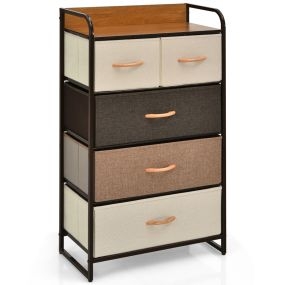 Cajonera con 5 Cajones Organizador Vertical con Cajones Plegables en Tejido Cómoda en Acero y Madera para Entrada 58 x 29 x 99,5 cm
