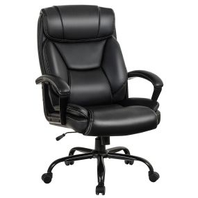 Silla de oficina giratoria de cuero negro con reposabrazos acolchados 74 x 69 x 117-127 cm