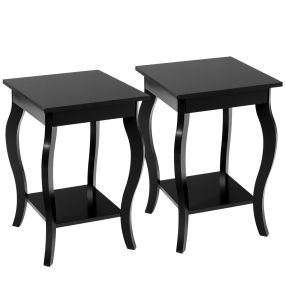 Juego de 2 Mesita de Noche de 2 Niveles con Patas Curvadas Mesas de Acento para Dormitorio Salón y Sala de Estar 40 x 40 x 60 cm Negro