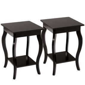 Juego de 2 Mesita de Noche de 2 Niveles con Patas Curvadas Mesas de Acento para Dormitorio Salón y Sala de Estar 40 x 40 x 60 cm Marrón