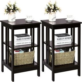 2 Mesita de Noche con Barras de Refuerzo Mesita Auxiliar Lateral de Sofá para Dormitorio Salón Pasillo 40 x 40 x 61 cm Marrón