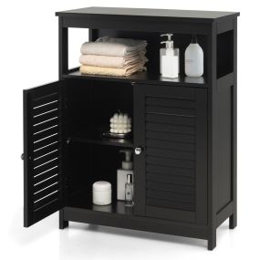 Armario de baño con doble puerta de persiana y repisa regulable 60 x 30,5 x 80 cm negro
