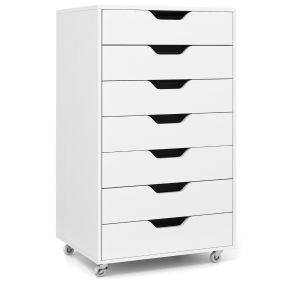 Armario de 7 Cajones Archivador Lateral Móvil con Ruedas Cómoda Organizadora con Cajones Mueble para Estudio Oficina Dormitorio Blanco