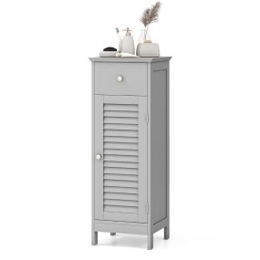 Armario de baño de pie con cajón, puerta de persiana y estante ajustable 32 x 30 x 88 cm gris