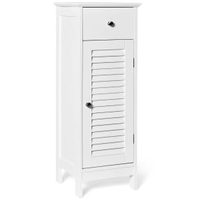 Armario de baño de pie con cajón, puerta de persiana y estante ajustable 32 x 30 x 88 cm blanco