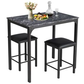 Juego de Mesa y Sillas de Comedor 3 Piezas Mesa de Cocina 2 Taburetes de Cuero Sintético Compacto para Bar Espacios Pequeños Negro