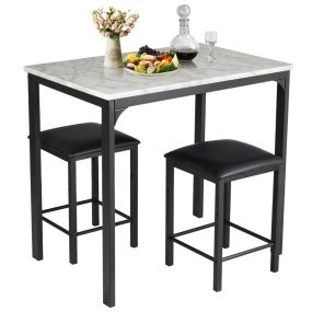 Juego de Mesa y Sillas de Comedor de 3 Piezas Mesa de Cocina 2 Taburetes de Cuero Sintético Compacto para Bar Espacios Pequeños Blanco