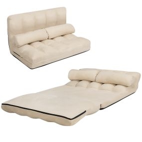 Sofá de Suelo Regulable Sofá Cama Plegable en 6 Posiciones Revestimiento Removible en Ante con 2 Cojines para Dormitorio Salón Balcón Beige