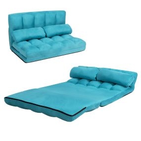 Sofá de Suelo Regulable Sofá Cama Plegable en 6 Posiciones Revestimiento Removible en Ante con 2 Cojines para Dormitorio Salón Balcón Azul