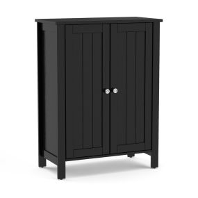 Armario del Baño Organizador Vertical con Doble Puerta y Repisa Regulable Mueble Moderno para Casa 60 x 30 x 80,5 cm Negro