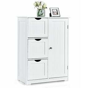 Armario de suelo para baño con 3 cajones y estante ajustable 60 x 30 x 81 cm blanco