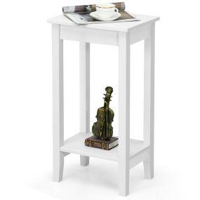 Mesita Auxiliar Mesilla de Sofá con 2 Niveles Mesa Rectangular Estrecha y Compacta para Salón Dormitorio 40,5 x 29,5 x 73,5 cm Blanco