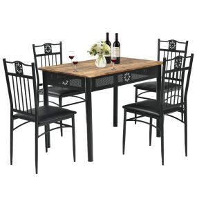 Juego de Mesa de Comedor Moderna con 4 Sillas Tapizadas para Hogar y Restaurante Negro