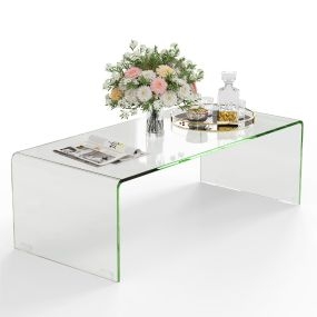 Mesa de Café en Forma de U de Vidrio Templado con Bordes Redondos Suaves 108 x 50 x 35 cm Transparente