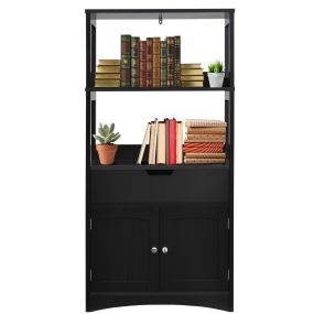 Armario de baño con 3 estanterías, 1 cajón y gabinete de almacenamiento 60 x 32,5 x 122 cm negro