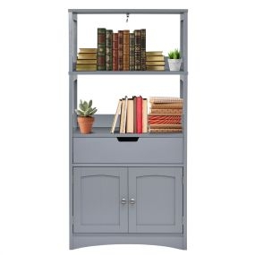 Armario de baño con 3 estanterías, 1 cajón y gabinete de almacenamiento gris 60 x 32,5 x 122 cm