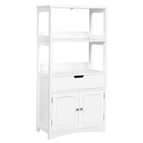 Armario de baño blanco con 3 estanterías, 1 cajón y gabinete 60 x 32,5 x 122 cm