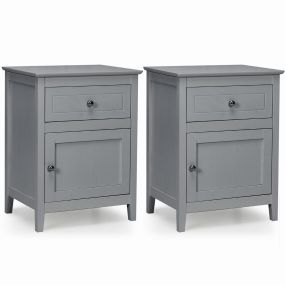 Conjunto de 2 Mesitas de Noche Moderna Mesita Lateral con 2 Niveles Cajón Extraíble y Armario Gris 48 x 38 x 63,5 cm