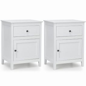 Conjunto de 2 Mesitas de Noche Moderna Mesita Lateral con 2 Niveles Cajón Extraíble y Armario Blanco 48 x 38 x 63,5 cm