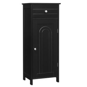 Armario de baño vertical negro con puerta, 1 cajón y 2 repisas regulables 35,6 x 30,5 x 88 cm