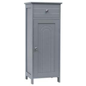 Armario de baño vertical gris con puerta, 1 cajón y 2 repisas regulables 35,6 x 30,5 x 88 cm