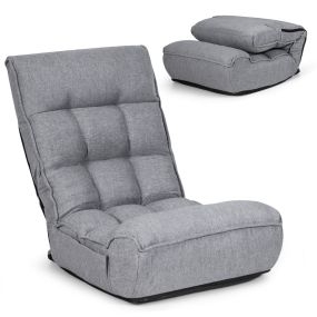 Sofá Perezoso Silla de Suelo Plegable y Ajustable en 4 Posiciones Acolchada con Cabezal Reclinable con Respaldo Alto Gris