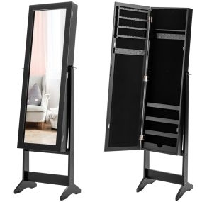 Armario Joyero con Espejo de Cuerpo Entero y 3 Ángulos Regulables Organizador Joyas 2 en 1 Negro 35 x 30 x 144 cm