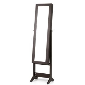 Armario Joyero con Espejo de Cuerpo Entero y 3 Ángulos Regulables Organizador Joyas 2 en 1 35 x 30 x 144 cm Marrón