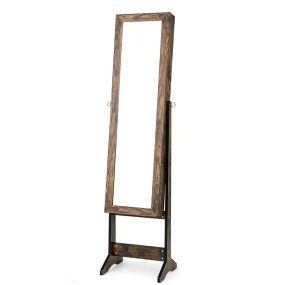 Armario Joyero con Espejo de Cuerpo Entero y 3 Ángulos Regulables Organizador Joyas 2 en 1 35 x 30 x 144 cm Natural